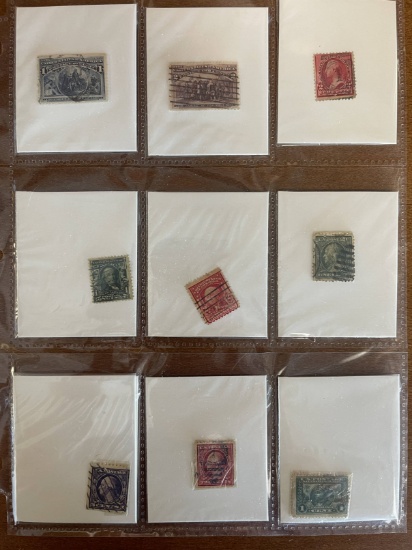 9 Stamps Used Singles US Stamps From 1893 to 1913 in Protective Sheet