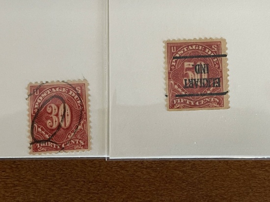 2 Stamps Used US Singles J57 1914 Postage Due Stamp 30 Cents & J58 1914 Postage Due Stamp 50 Cents
