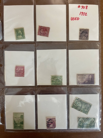 10 Stamps Used Singles US Stamps From 1932 to 1936 in Protective Sheet
