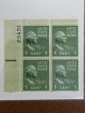 Unused Block of 4 Stamps #839 George Washington Green 1 Cent 1939