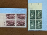 2 Sets of Unused Block of 4 Stamps #1100 Horticulture 3 Cents 1958 & #1104 Brussels Exhibit 3 Cents