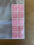 20 Unused Stamps in two Blocks of 10 Stamps John Adams 2 Cents & Washington Irving 1 Cent