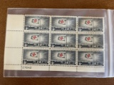 18 Unused Stamps in two Blocks of 9 Stamps Red Cross & Johnny Appleseed