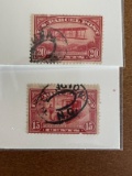2 Stamps Used US Singles Q7 1913 Parcel Post 13 Cents & Q8 1913 Parcel Post 20 Cents