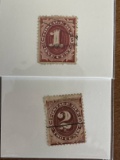 2 Stamps Used US Singles J15 1884 Postage Due Stamp 1 Cent & J16 1884 Postage Due Stamp 2 Cents