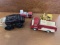 4 Items 2 Old Fire Trucks Tonka 1 Cat Dozer 1 Avon Old West Wagon Coach with Perfume Inside