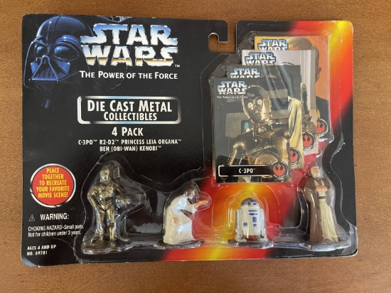 Star Wars Power of the Force Die Cast Metal Collectibles 4 Pack C3PO R2D2 Princess Leia Obi Wan Keno