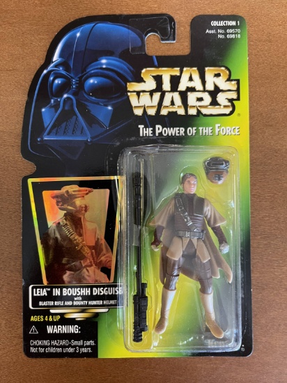 Star Wars The Power of the Force Leia in Boushh Disguise Figure 1997 Green Card with Hologram on Cov
