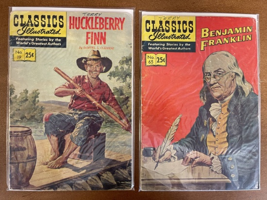 2 Issues Classics Illustrated Huckleberry Finn Comic #19 & Classics Illustrated Benjamin Franklin Co