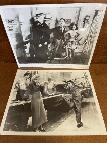 Two Photos from Modern Times Charlie Chaplin Paulette Goddard With Stamp on back 1936