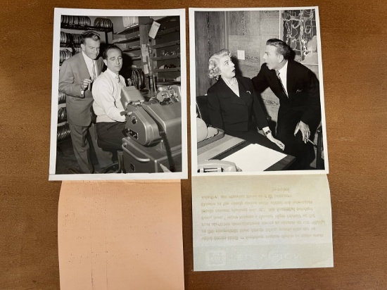 Two Photos of The George Burns Show 1958 with Press from AP Newsfeatures and NBC TV