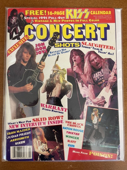 Rock Scenes Presents Concert Shots Magazine With 16 Page KISS Calendar Insert Jon Bon Jovi Slaughter