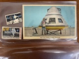 3 Items Postcard of Full Scale Model of Apollo Spacecraft with Two Moon Landing Stamps