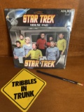 3 Items Star Trek Mouse Pad NEW Tribbles in Trunk Plastic Sign & Starfleet Headquarters Pencil NEW