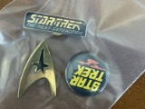 3 Items Star Trek The Next Generation Pin Star Trek Insignia Pin & Star Trek Classic Button