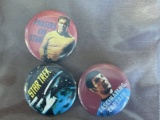 3 Items Star Trek Button Fascinating Captain (Spock) & Phasers on Stun (Captain Kirk)