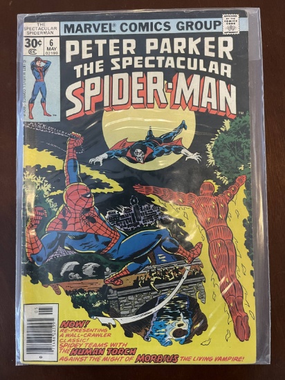 Spectacular Spider-Man Comic #6 Marvel 1977 Bronze Age WITH MORBIUS and Human Torch!