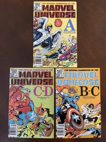 3 issues of the Official Handbook of the Marvel Universe 1983 Bronze Age Key First issue #1-3