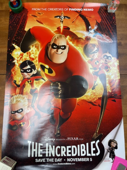 The Incredibles Theatrical Movie Poster Pixar Double Sided 27"x40" Very Good Condition