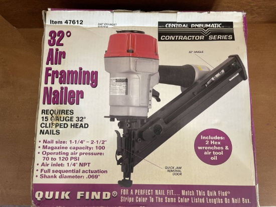 32 Air Framing Nailer Central Pneumatic Contractor Series in Original Box Like New