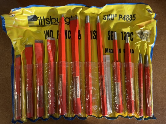 12 Piece Ind Punch & Chisel Set by Pittsburgh Made in China SKU P4885 Very Good Condition