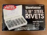 NEW 1000 Pieces 1/8 Inch Steel Rivets From Storehouse Packed in Divided PVC Case