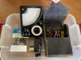 Vintage OHMS Meter with Vintage Leather Case IC Test Leads & Mini Test Motor