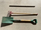 3 Garden Tools Scotts Square Shovel Robinsons Nut Gathering Tool & Iron Stake Hole Maker