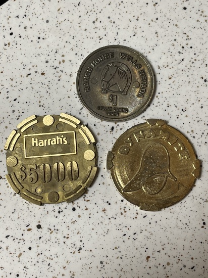 Rare $5000 Harrahs Casino Chip Brass Core Auction