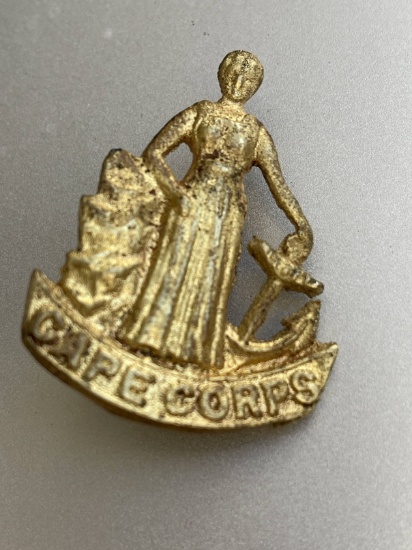 WWII Rare Cape Corps Cap Badge Metal Gold Tone South African Military