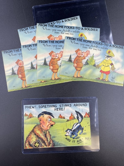 WWII U.S. Anti-Hitler Cartoon Postcards