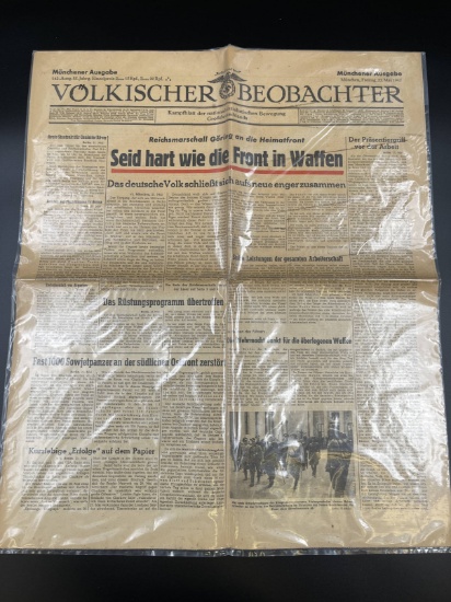 1942 Nazi Newspaper w/H. Goring Headline