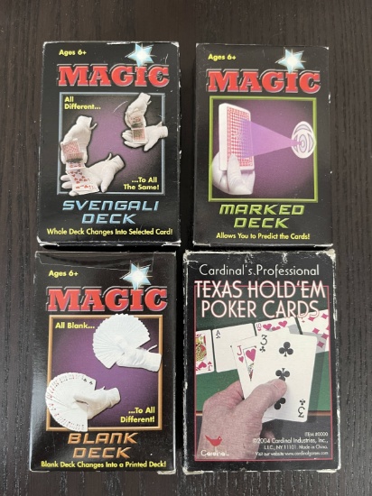 Texas Hold Em Poker Cards + 3 Magic Blank Card Decks for Magicians