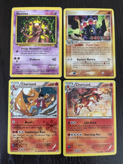 Lot of 4 Pokemon Cards Generations Holo Charizard Legendary Treasures Holo + 2 Promo Cards Mewtwo an