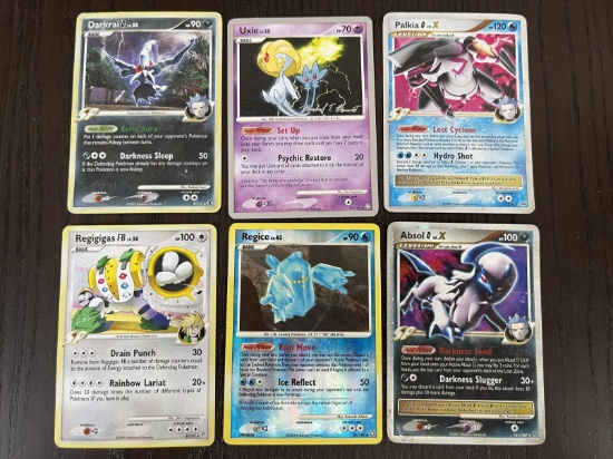 Lot of 6 Ultra Rare Pokemon Cards Regigigas Regice Darkrai Uxie Palkia Lv X and Absol Lv X Holo Reve
