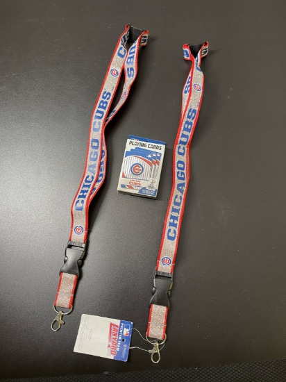 Lot of 2 Chicago Cubs Collectible Lanyards + Chicago Cubs Playing Cards