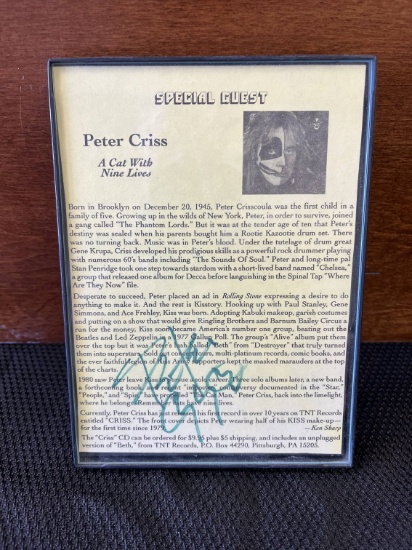 Autograph of KISS Peter Criss A Cat With Nine Lives Special Guest Appearance Bio Framed