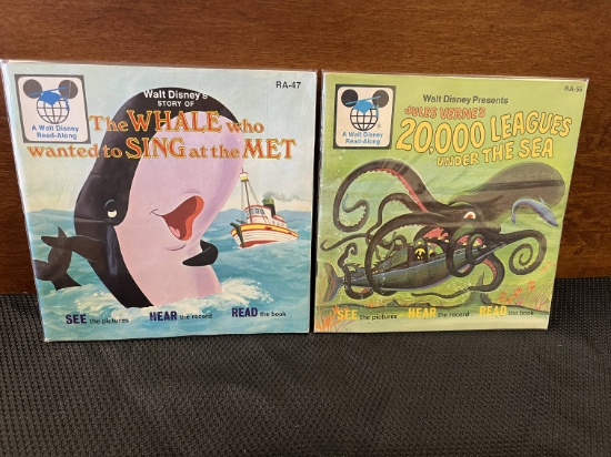 2 Vintage Walt Disney Read-Along Books No Records The Whale Who Wanted to Sing at the Met & Jules Ve