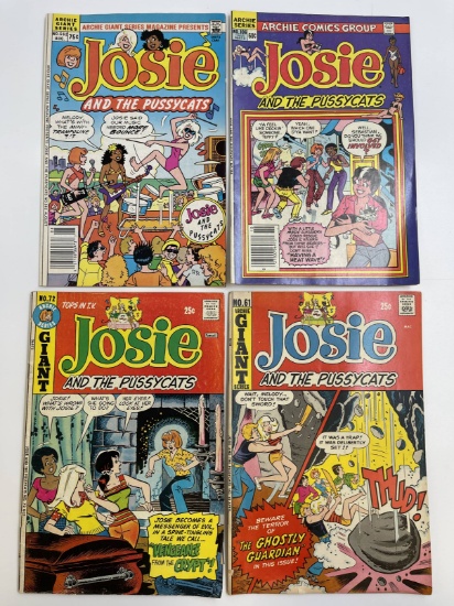 4 Josie and the Pussycats Comics 1972-1986 Bronze Age Archie Comics 25 Cents to 75 Cents