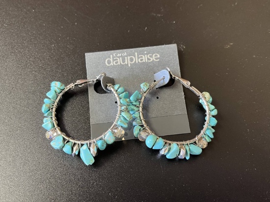 Carol Dauplaise Hoop Earrings Tourquoise Silver New Pair