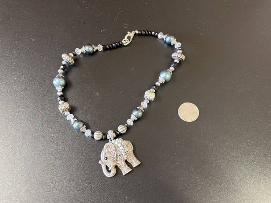 Multiple Beaded Elephant Necklace Costume Jeweltry See Pics