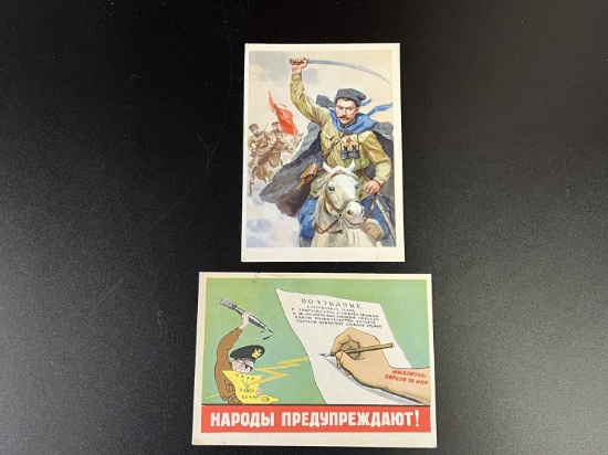 (2) Antique Soviet Propaganda Postcards