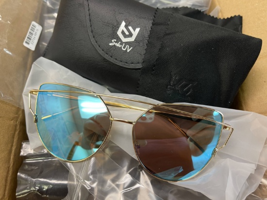 10 Gold Hipster Blue Butterfly Mirrored Sunglasses Aviator Solar UV Brand New in Box