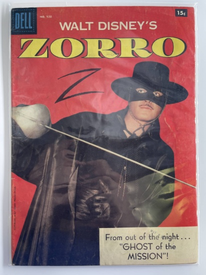 Walt Disneys ZORRO Four Color #920 DELL 1958 Silver Age TV Show Comic 10 cents Guy Williams