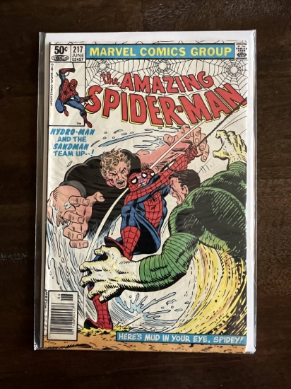 Amazing Spider-Man Comic #217 Marvel 1981 Bronze Age KEY Team Up Sandman & Hydro-Man Merge to Become