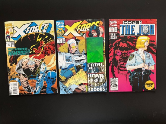 3 Issues X Force Comic #25 #35 & Cops: The Job Marvel Comics First Issue