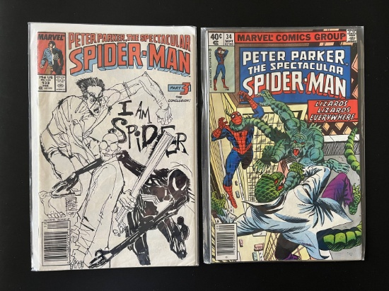 2 Issues The Spectacular Spiderman Comic #34 & #133 Marvel Comics Bronze & Copper Age Comics
