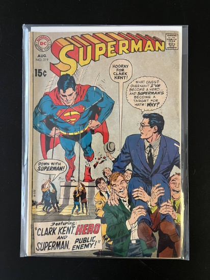 Superman Comic #219 DC Comics 1969 Silver Age Comics 15 Cent Cover Price