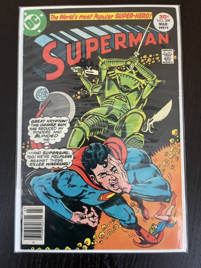 Superman Comic #309 DC Comics 30 Cents 1977 Bronze Age Supergirl Orange Sun