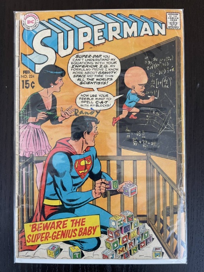 Superman Comic #224 DC Comics 15 Cents 1970 Bronze Age Curt Swan Famous Covers Reprinted Inside